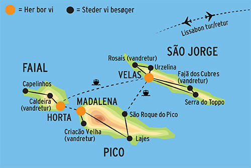 Kort over rejsen til Azorerne